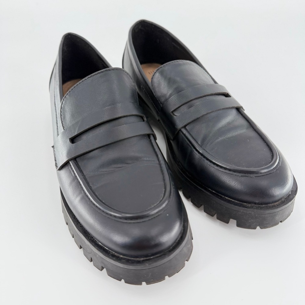 ESPRIT Sagan Black Lug Sole Penny Loafers Chunky Platform Shoes Size 9M